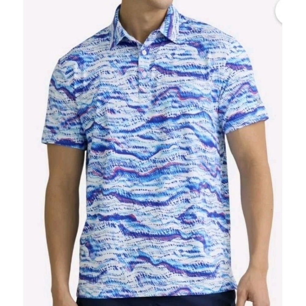 New Birdie‎ Bound Polo Golf Shirt Men 3XL Tropical Digital Waves Performance